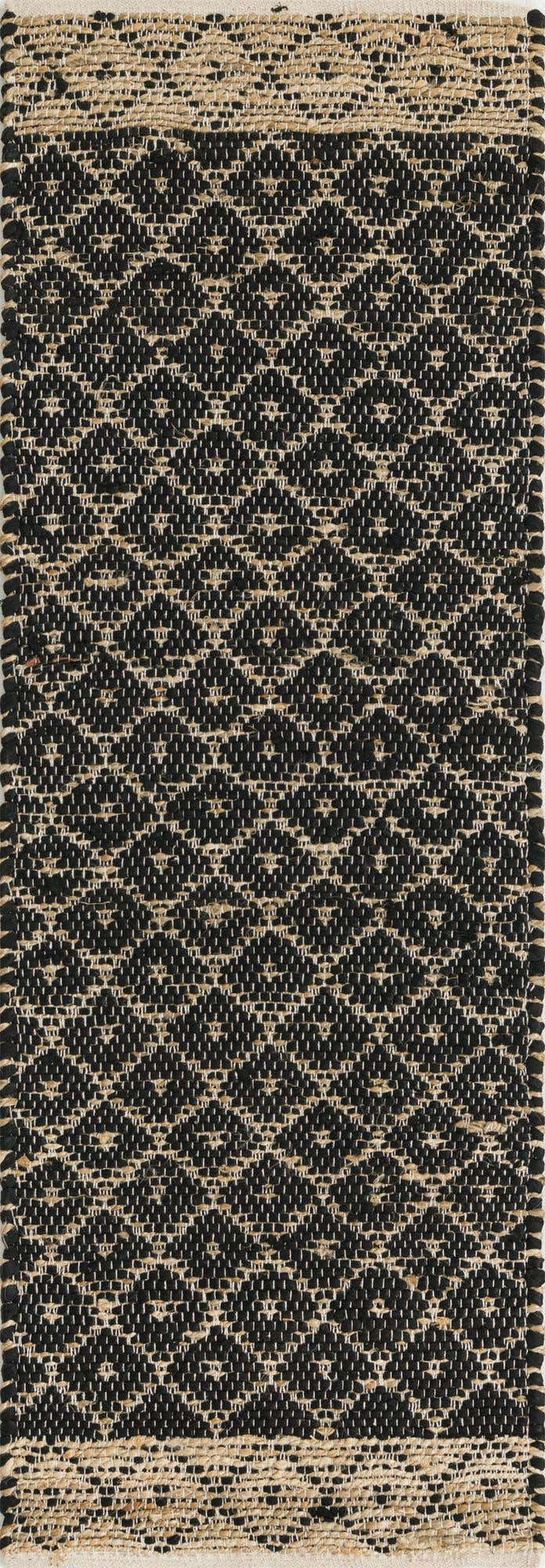 Black 2' 2 x 6' 1 Chindi Trellis Runner Area Rug Natural Eco-Friendly Cotton Geometric Pattern Carpet for Living Dining Room Office Bedrooms for Sale at Rug Engine