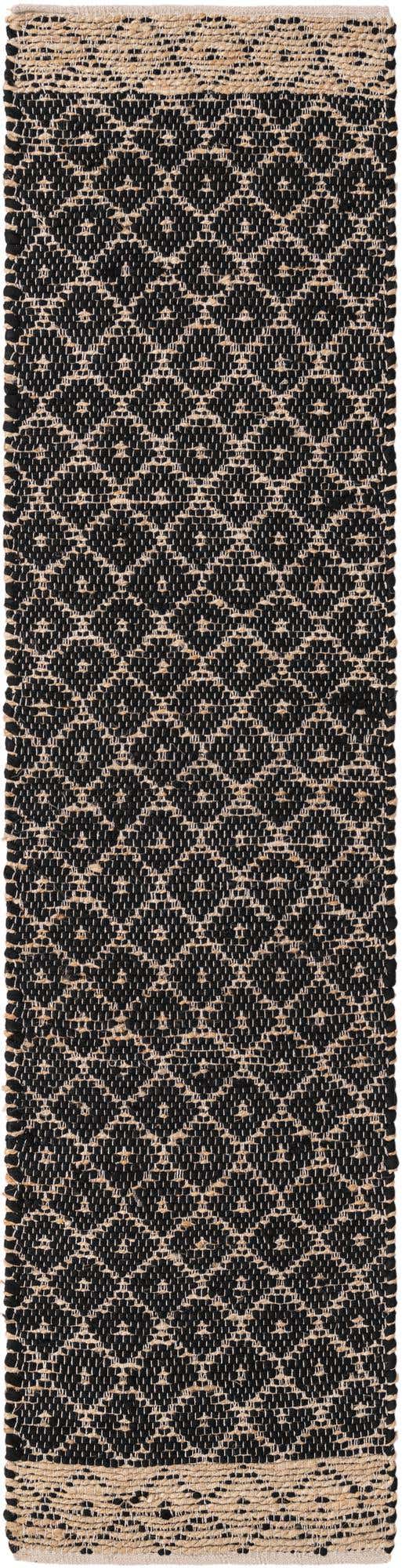 Black 2' 2 x 8' Chindi Trellis Runner Area Rug Natural Eco-Friendly Cotton Geometric Pattern Carpet for Living Dining Room Office Bedrooms for Sale at Rug Engine