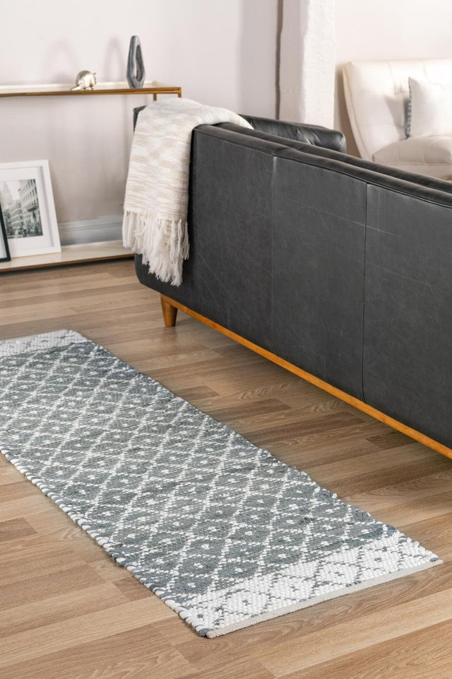 Gray 2' 7 x 10' Chindi Trellis Runner Area Rug Natural Eco-Friendly Cotton Geometric Pattern Carpet for Living Dining Room Office Bedrooms for Sale at Rug Engine