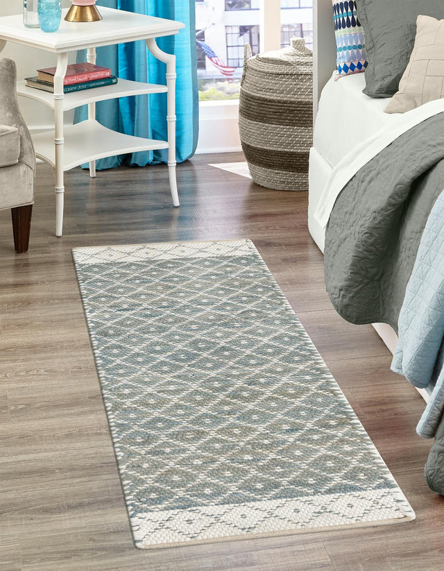 Gray 2' 2 x 8' Chindi Trellis Runner Area Rug Natural Eco-Friendly Cotton Geometric Pattern Carpet for Living Dining Room Office Bedrooms for Sale at Rug Engine