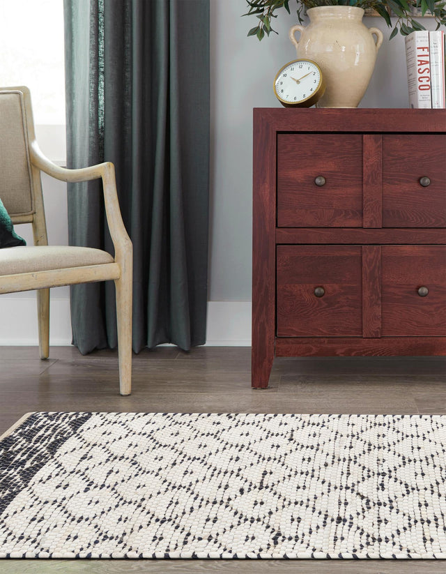 Ivory 2' 2 x 6' 1 Chindi Trellis Runner Area Rug Natural Eco-Friendly Cotton Geometric Pattern Carpet for Living Dining Room Office Bedrooms for Sale at Rug Engine