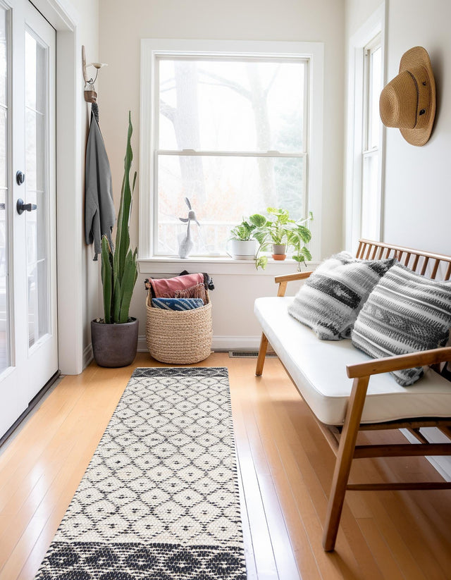 Ivory 2' 7 x 13' 1 Chindi Trellis Runner Area Rug Natural Eco-Friendly Cotton Geometric Pattern Carpet for Living Dining Room Office Bedrooms for Sale at Rug Engine