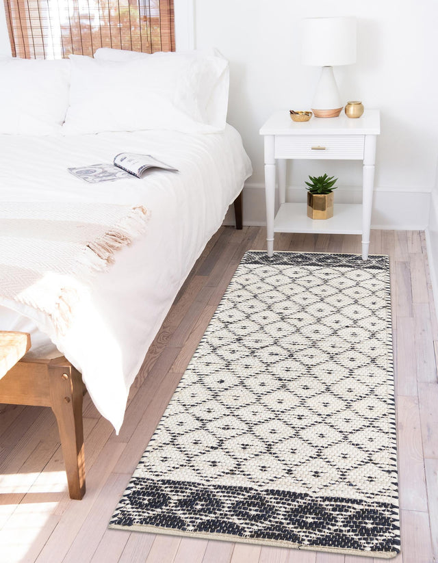 Ivory 2' 7 x 13' 1 Chindi Trellis Runner Area Rug Natural Eco-Friendly Cotton Geometric Pattern Carpet for Living Dining Room Office Bedrooms for Sale at Rug Engine