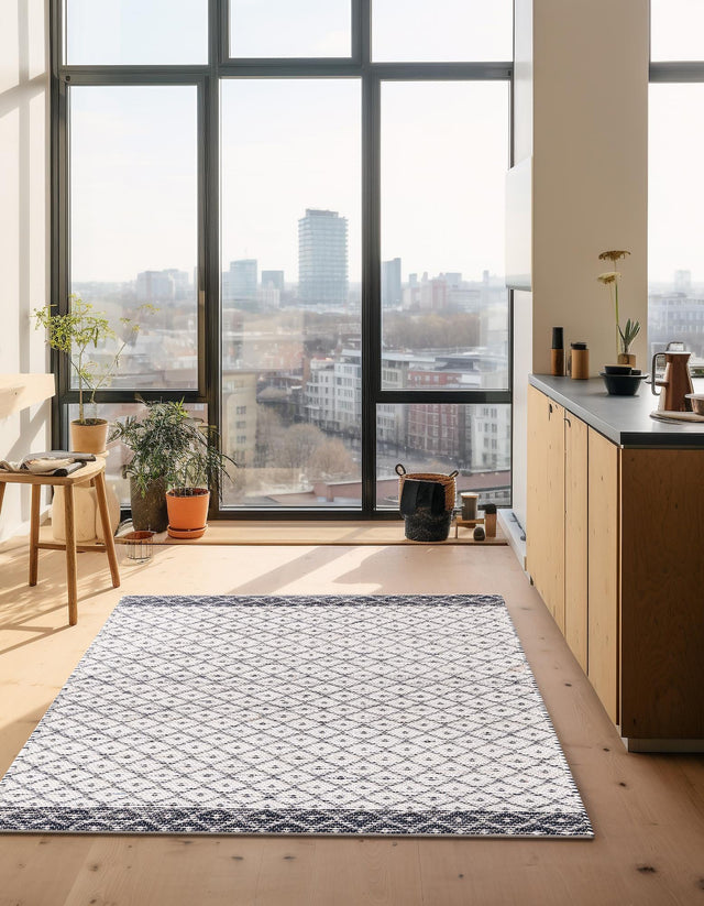 Ivory 9' x 12' Chindi Trellis Rectangle Area Rug Natural Eco-Friendly Cotton Geometric Pattern Carpet for Living Dining Room Office Bedrooms for Sale at Rug Engine