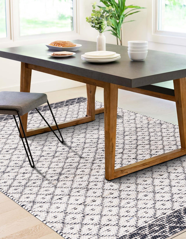 Ivory 5' 1 x 8' Chindi Trellis Rectangle Area Rug Natural Eco-Friendly Cotton Geometric Pattern Carpet for Living Dining Room Office Bedrooms for Sale at Rug Engine