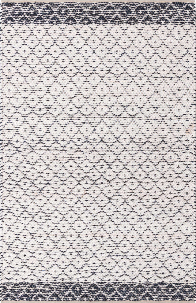 Ivory 5' 1 x 8' Chindi Trellis Rectangle Area Rug Natural Eco-Friendly Cotton Geometric Pattern Carpet for Living Dining Room Office Bedrooms for Sale at Rug Engine