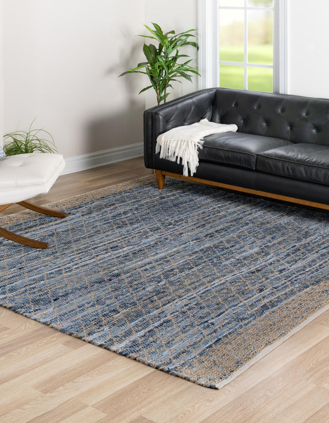 Denim blue 10' x 10' Chindi Trellis Square Area Rug Natural Eco-Friendly Cotton Geometric Pattern Carpet for Living Dining Room Office Bedrooms for Sale at Rug Engine