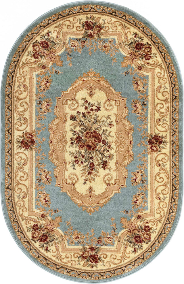 Light Blue 4' 1 x 6' 1 Versailles Oval Area Rug