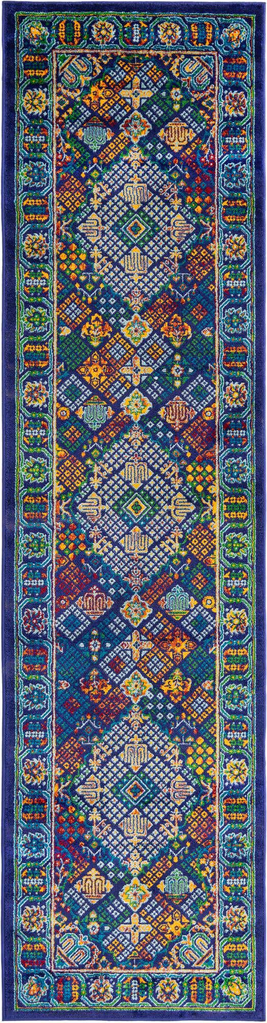 Navy Blue 2' 7 x 10' Calypso Runner Area Rug 100% Polypropylene With Cotton Backing Colorful Vivid Traditional Design Carpet for Living Office Dining Rooms for Sale at Rug Engine