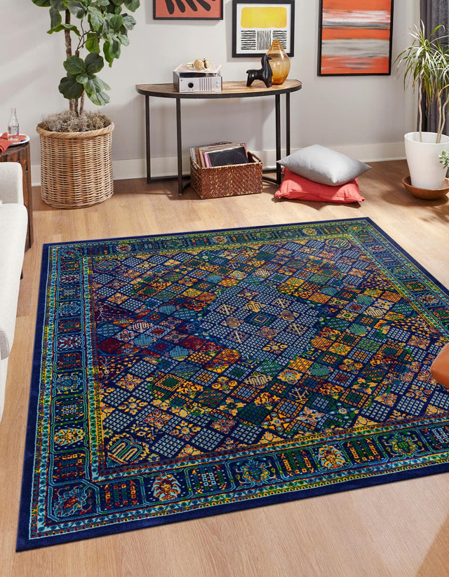 Navy Blue 10' x 10' Calypso Square Area Rug 100% Polypropylene With Cotton Backing Colorful Vivid Traditional Design Carpet for Living Office Dining Rooms for Sale at Rug Engine
