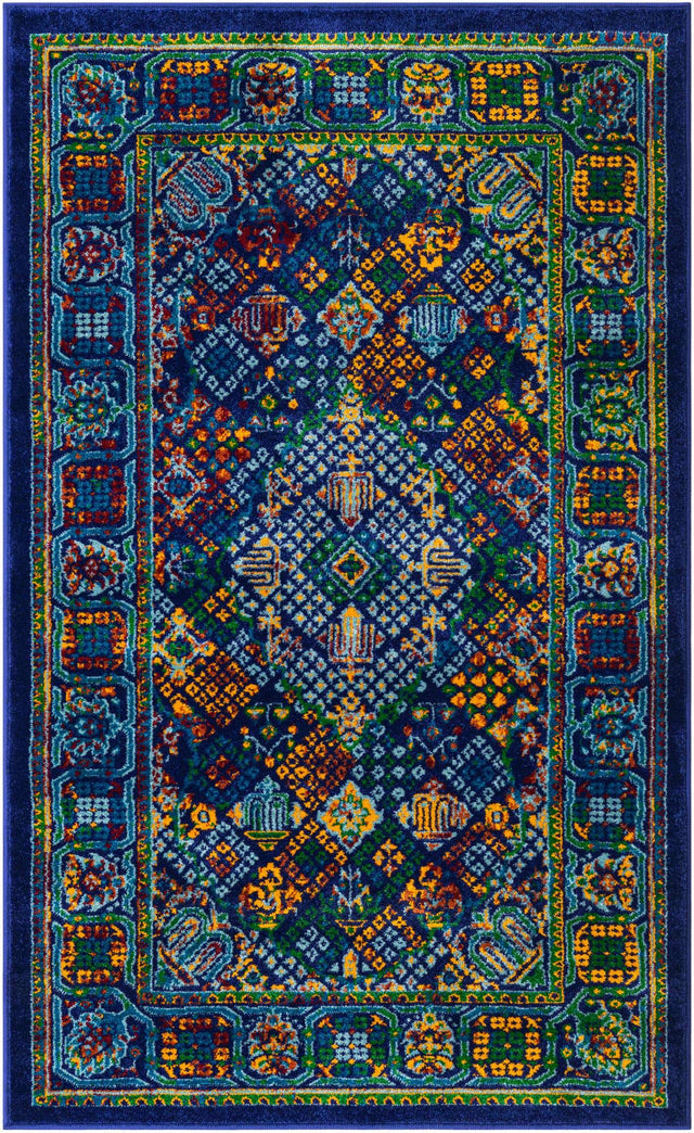 Navy Blue 3' 3 x 5' 3 Calypso Rectangle Area Rug 100% Polypropylene With Cotton Backing Colorful Vivid Traditional Design Carpet for Living Office Dining Rooms for Sale at Rug Engine