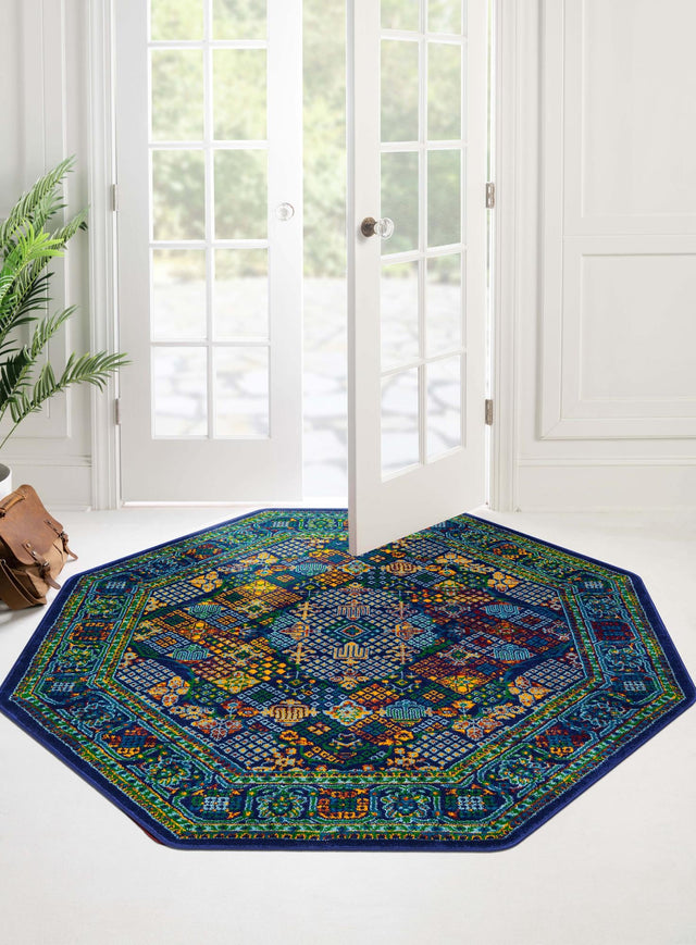 Navy Blue 7' 10 x 7' 10 Calypso Octagon Area Rug 100% Polypropylene With Cotton Backing Colorful Vivid Traditional Design Carpet for Living Office Dining Rooms for Sale at Rug Engine