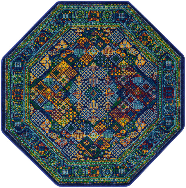 Navy Blue 7' 10 x 7' 10 Calypso Octagon Area Rug 100% Polypropylene With Cotton Backing Colorful Vivid Traditional Design Carpet for Living Office Dining Rooms for Sale at Rug Engine
