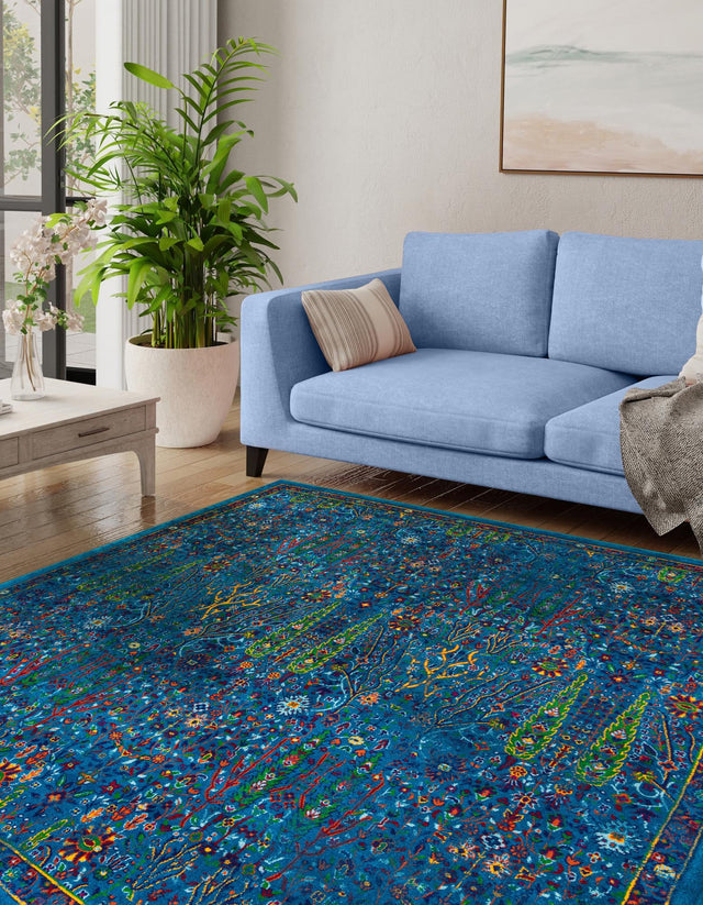 Navy Blue 10' x 10' Calypso Square Area Rug 100% Polypropylene With Cotton Backing Colorful Vivid Traditional Design Carpet for Living Office Dining Rooms for Sale at Rug Engine