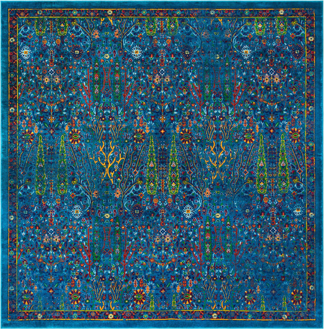 Navy Blue 10' x 10' Calypso Square Area Rug 100% Polypropylene With Cotton Backing Colorful Vivid Traditional Design Carpet for Living Office Dining Rooms for Sale at Rug Engine