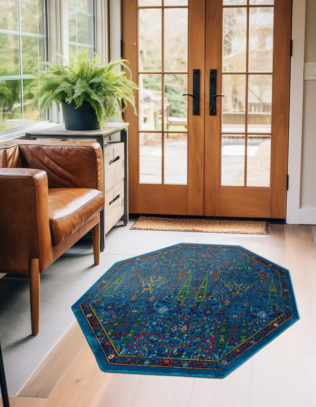 Navy Blue 5' 3 x 5' 3 Calypso Octagon Area Rug 100% Polypropylene With Cotton Backing Colorful Vivid Traditional Design Carpet for Living Office Dining Rooms for Sale at Rug Engine
