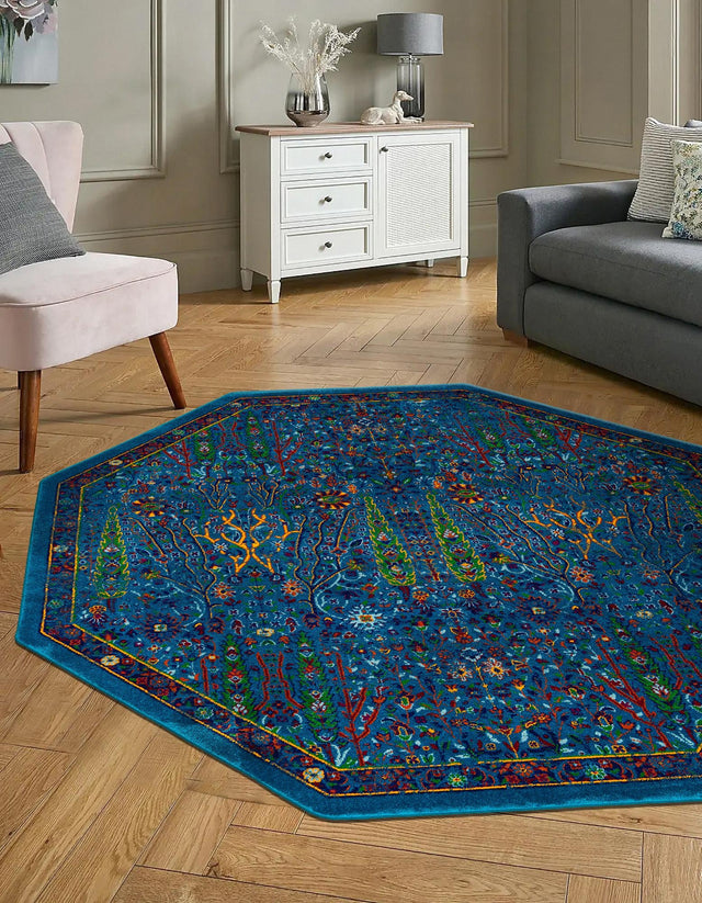 Navy Blue 5' 3 x 5' 3 Calypso Octagon Area Rug 100% Polypropylene With Cotton Backing Colorful Vivid Traditional Design Carpet for Living Office Dining Rooms for Sale at Rug Engine