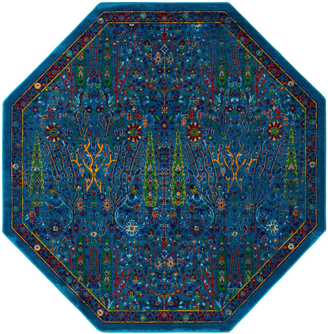 Navy Blue 7' 10 x 7' 10 Calypso Octagon Area Rug 100% Polypropylene With Cotton Backing Colorful Vivid Traditional Design Carpet for Living Office Dining Rooms for Sale at Rug Engine