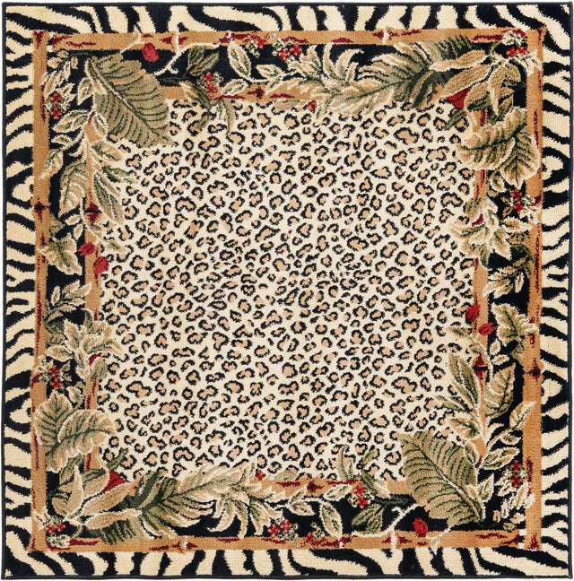 Cream 4' 1 x 4' 1 Wildlife Square Area Rug Animal Print Safari Jungle Inspired Carpet for Unique Modern Interior Design for Sale at Rug Engine