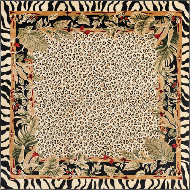 Cream 7' 10 x 7' 10 Wildlife Square Area Rug Animal Print Safari Jungle Inspired Carpet for Unique Modern Interior Design for Sale at Rug Engine