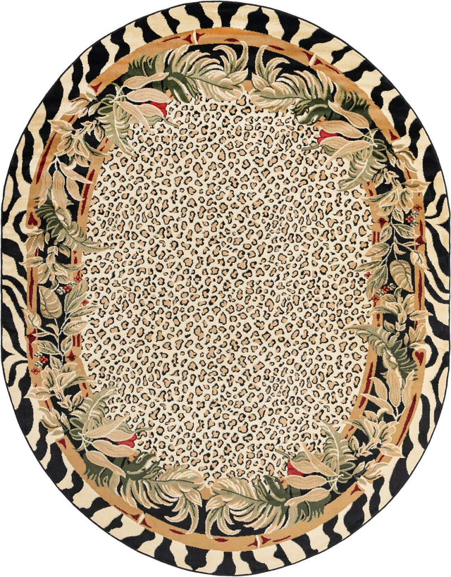 Cream 7' 10 x 10' Wildlife Oval Area Rug Animal Print Safari Jungle Inspired Carpet for Unique Modern Interior Design for Sale at Rug Engine