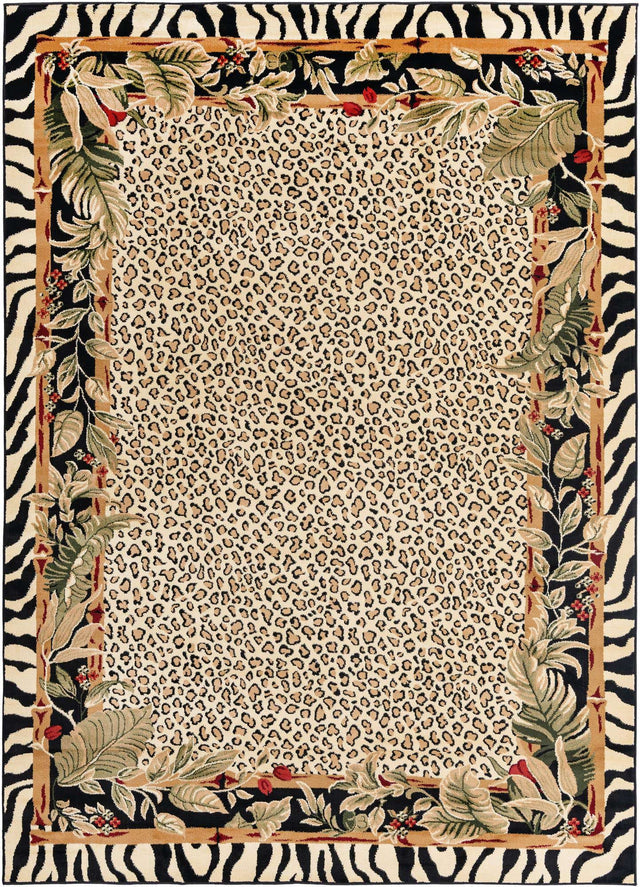 Cream 7' 10 x 11' Wildlife Rectangle Area Rug Animal Print Safari Jungle Inspired Carpet for Unique Modern Interior Design for Sale at Rug Engine