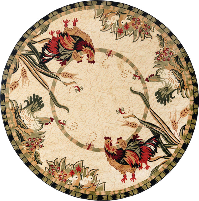 Cream 10' x 10' Barnyard Round Area Rug 100% Polypropylene With Cotton Backing Traditional Cottage Rustic Classical Carpet for Living Office Bedroom Dining Room Easy to Clean Long Lasting & Durable Decor for Sale at Rug Engine