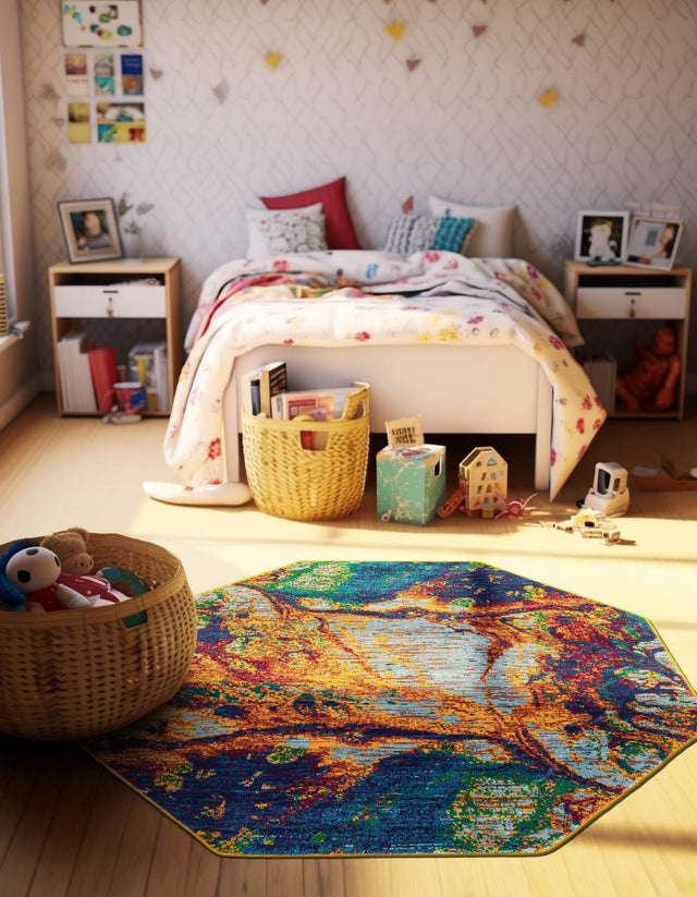 Multicolor 7' 10 x 7' 10 Calypso Octagon Area Rug 100% Polypropylene With Cotton Backing Colorful Vivid Traditional Design Carpet for Living Office Dining Rooms for Sale at Rug Engine