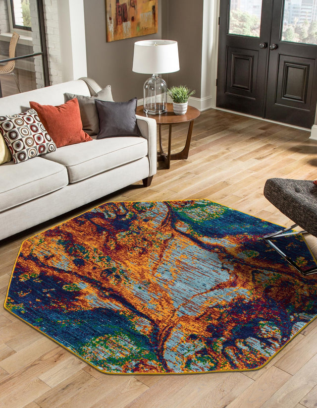Multicolor 5' 3 x 5' 3 Calypso Octagon Area Rug 100% Polypropylene With Cotton Backing Colorful Vivid Traditional Design Carpet for Living Office Dining Rooms for Sale at Rug Engine