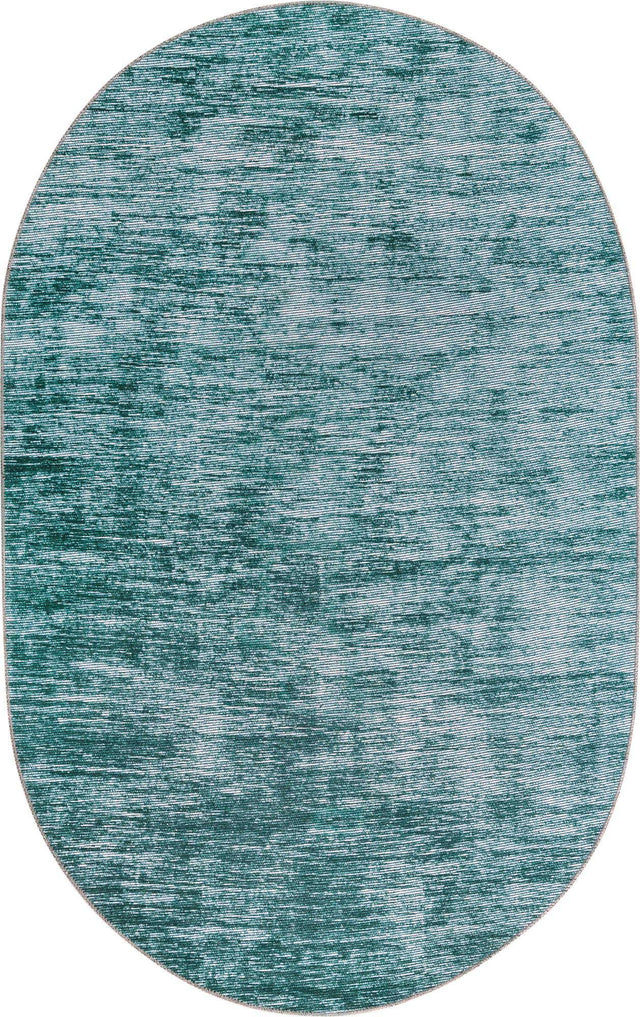 Teal 5' x 8' Asha Oval Area Rug 100% Chenille Cotton Easy Clean Indoor Living Dining Bedroom Office Carpet for Sale at Rug Engine