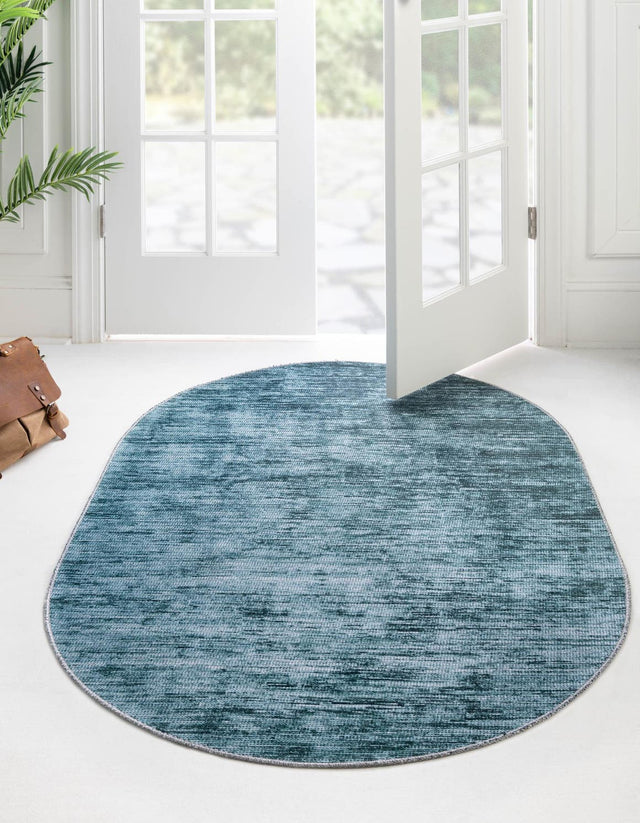 Teal 3' 6 x 5' 6 Asha Oval Area Rug 100% Chenille Cotton Easy Clean Indoor Living Dining Bedroom Office Carpet for Sale at Rug Engine