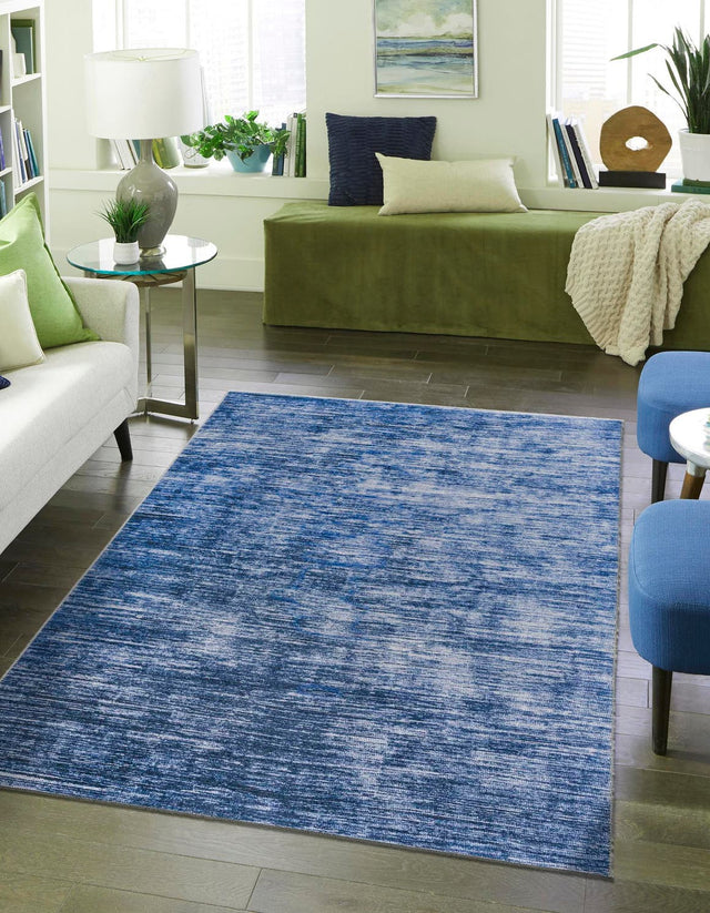 Blue 7' 6 x 10' 6 Asha Rectangle Area Rug 100% Chenille Cotton Easy Clean Indoor Living Dining Bedroom Office Carpet for Sale at Rug Engine