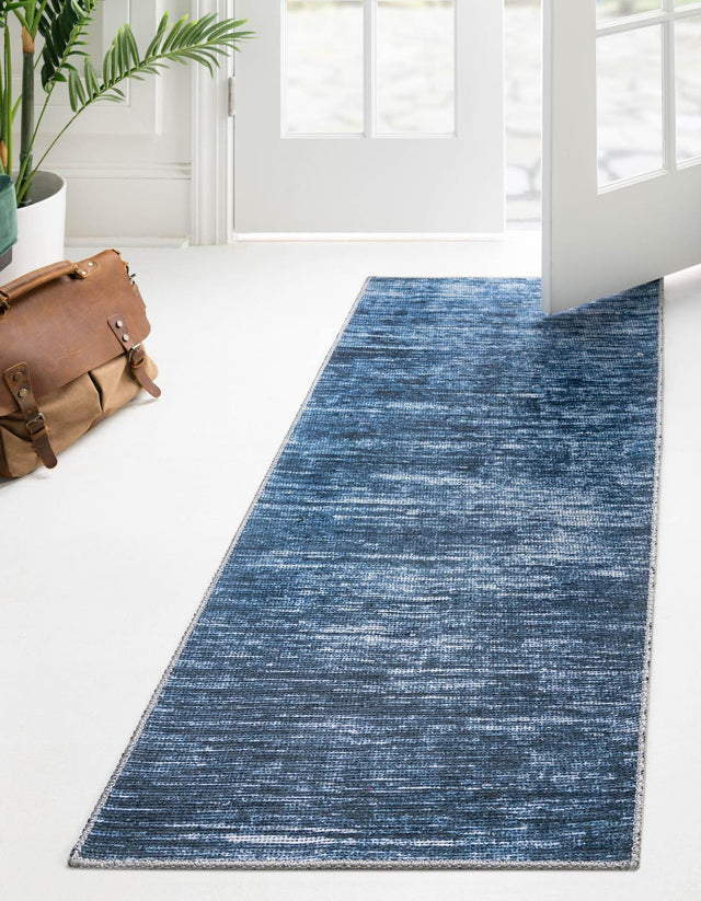 Blue 2' 6 x 10' Asha Runner Area Rug 100% Chenille Cotton Easy Clean Indoor Living Dining Bedroom Office Carpet for Sale at Rug Engine