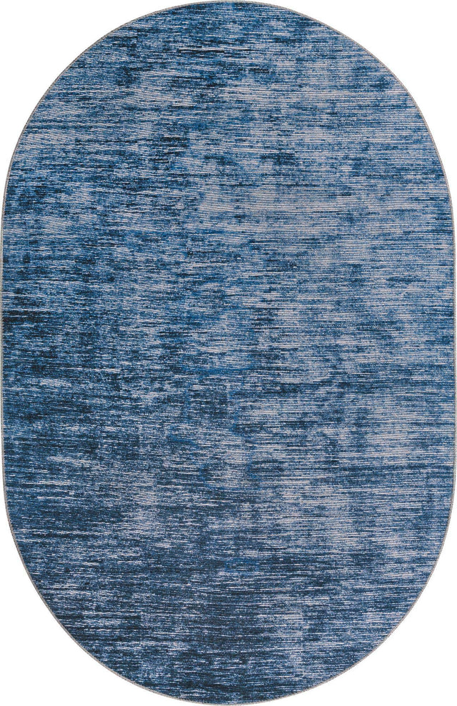 Blue 5' x 8' Asha Oval Area Rug 100% Chenille Cotton Easy Clean Indoor Living Dining Bedroom Office Carpet for Sale at Rug Engine