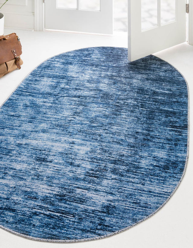 Blue 2' x 3' Asha Oval Area Rug 100% Chenille Cotton Easy Clean Indoor Living Dining Bedroom Office Carpet for Sale at Rug Engine