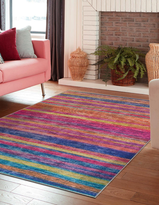 Multicolor 3' 6 x 5' 6 Asha Rectangle Area Rug 100% Chenille Cotton Easy Clean Indoor Living Dining Bedroom Office Carpet for Sale at Rug Engine