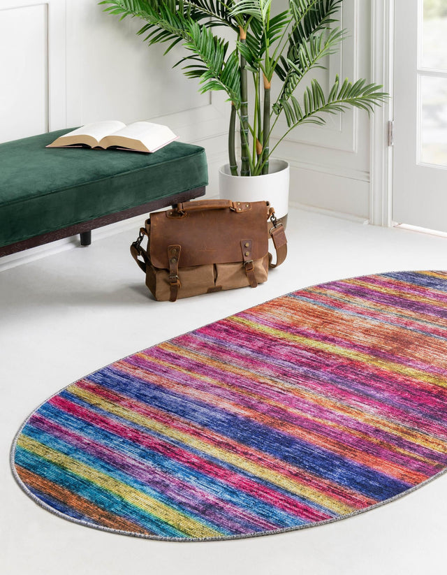 Multicolor 4' x 6' Asha Oval Area Rug 100% Chenille Cotton Easy Clean Indoor Living Dining Bedroom Office Carpet for Sale at Rug Engine
