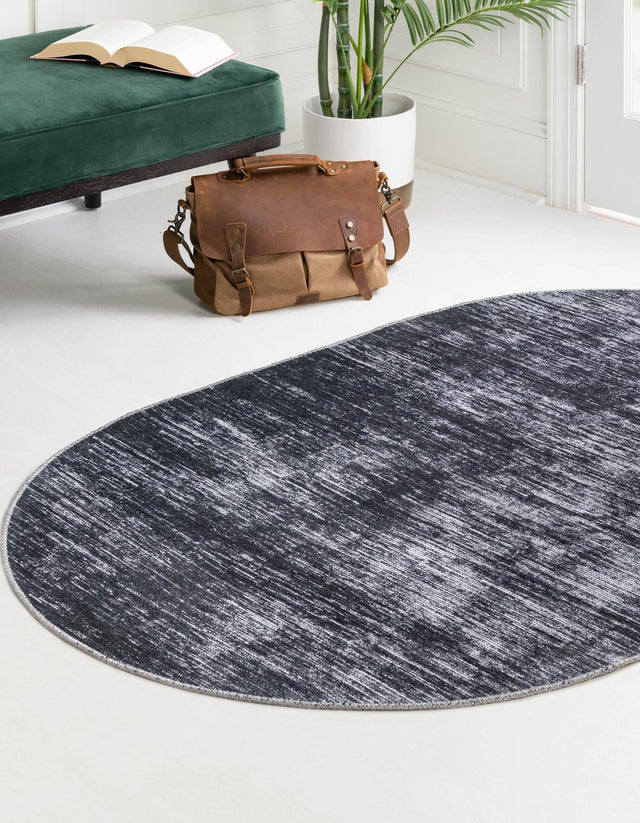 Black 7' 6 x 10' 6 Asha Oval Area Rug 100% Chenille Cotton Easy Clean Indoor Living Dining Bedroom Office Carpet for Sale at Rug Engine