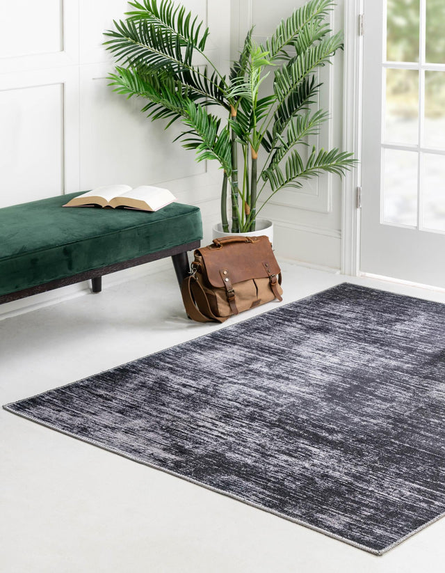 Black 5' x 5' Asha Square Area Rug 100% Chenille Cotton Easy Clean Indoor Living Dining Bedroom Office Carpet for Sale at Rug Engine