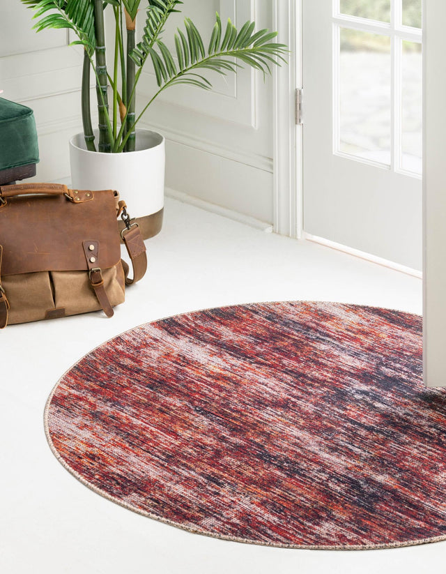 Rust Red 5' x 5' Asha Round Area Rug 100% Chenille Cotton Easy Clean Indoor Living Dining Bedroom Office Carpet for Sale at Rug Engine