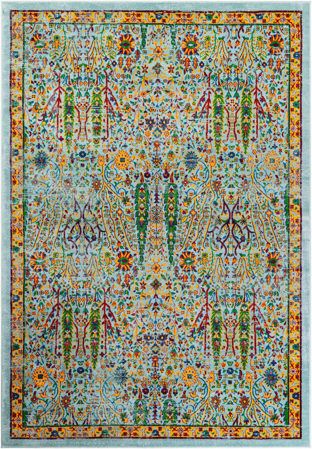 Aqua 7' 1 x 10' Calypso Rectangle Area Rug 100% Polypropylene With Cotton Backing Colorful Vivid Traditional Design Carpet for Living Office Dining Rooms for Sale at Rug Engine