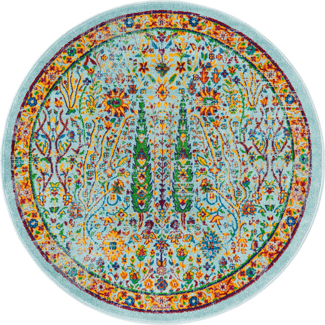 Aqua 3' 3 x 3' 3 Calypso Round Area Rug 100% Polypropylene With Cotton Backing Colorful Vivid Traditional Design Carpet for Living Office Dining Rooms for Sale at Rug Engine