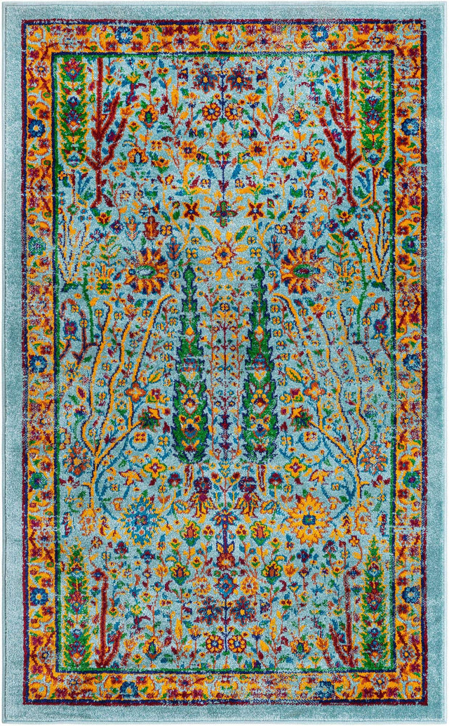 Aqua 3' 3 x 5' 3 Calypso Rectangle Area Rug 100% Polypropylene With Cotton Backing Colorful Vivid Traditional Design Carpet for Living Office Dining Rooms for Sale at Rug Engine