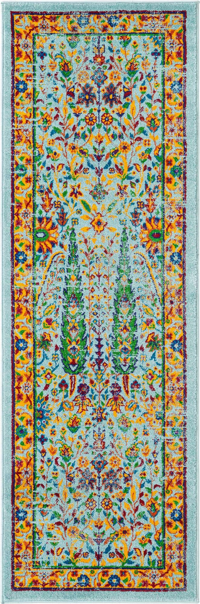 Aqua 2' x 5' 1 Calypso Runner Area Rug 100% Polypropylene With Cotton Backing Colorful Vivid Traditional Design Carpet for Living Office Dining Rooms for Sale at Rug Engine