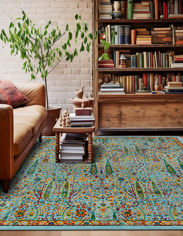 Aqua 10' x 10' Calypso Square Area Rug 100% Polypropylene With Cotton Backing Colorful Vivid Traditional Design Carpet for Living Office Dining Rooms for Sale at Rug Engine