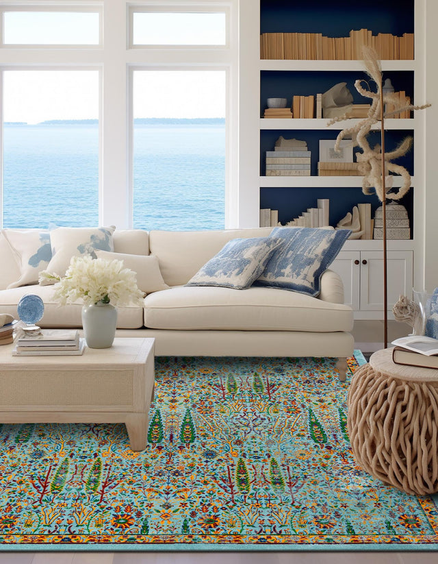 Aqua 10' x 10' Calypso Square Area Rug 100% Polypropylene With Cotton Backing Colorful Vivid Traditional Design Carpet for Living Office Dining Rooms for Sale at Rug Engine