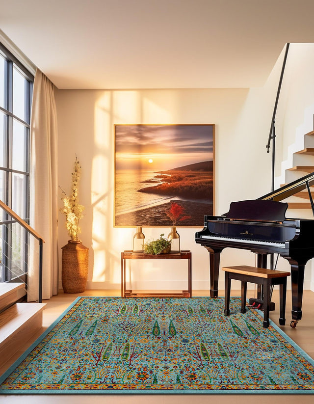 Aqua 10' x 10' Calypso Square Area Rug 100% Polypropylene With Cotton Backing Colorful Vivid Traditional Design Carpet for Living Office Dining Rooms for Sale at Rug Engine