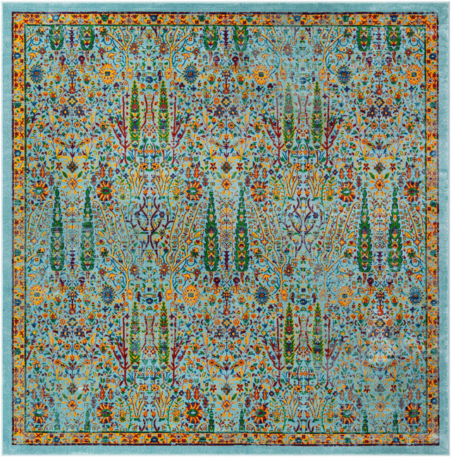 Aqua 10' x 10' Calypso Square Area Rug 100% Polypropylene With Cotton Backing Colorful Vivid Traditional Design Carpet for Living Office Dining Rooms for Sale at Rug Engine