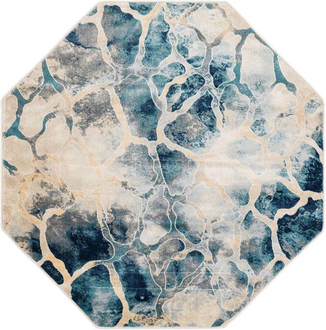 Navy Blue 5' 3 x 5' 3 Mystic Octagon Area Rug 100% Polypropylene Abstract Modern Carpet for Living Rooms, Dining, Bedrooms, Office for Sale at Rug Engine