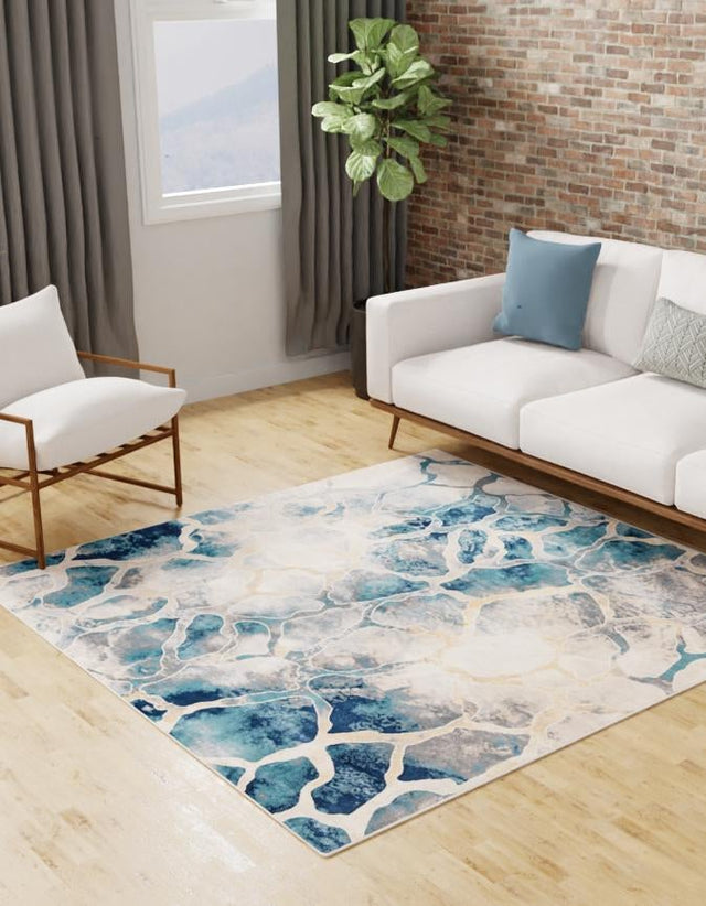 Navy Blue 5' 3 x 5' 3 Mystic Square Area Rug 100% Polypropylene Abstract Modern Carpet for Living Rooms, Dining, Bedrooms, Office for Sale at Rug Engine